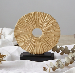 Art Deco <b>Gold</b> Plated Circular Abstract Tabletop Sculpture With Black Base For Home Art <b>Decor</b> <b>Living</b> <b>Room</b> Office Bedroom - Product Image 6
