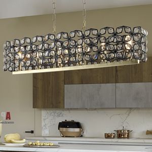 Lampadario a Sospensione Moderno Geometrico Contemporaneo in Cristallo Nero e Oro da 39 Pollici per Sala da Pranzo, Cucina e Soggiorno - Product Image 2