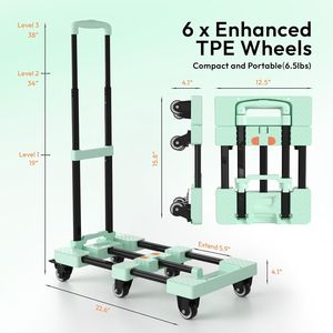 Carrello Pieghevole Portatile Resistente da 227 kg (500 libbre) a 6 Ruote con 2 Corde Elastiche, Carrello per Bagagli Pieghevole, Carrello Portatile - Product Image 4