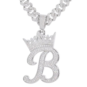 Crown Letter B <b>Pendant</b> With Moissanite Stones Full Moissanite <b>Initial</b> B <b>Pendant</b> Sterling <b>Silver</b> Custom Name Necklace - Product Image 3