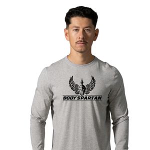 T-shirt de performance à manches longues gris chiné pour homme, en coton premium, col rond, pour l'entraînement sportif, le fitness et les tenues décontractées - Product Image 2