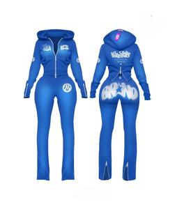 Women <b>Pink</b> Hooded Breathable 100% Polyester 2 1 <b>Tracksuit</b> <b>Set</b> Full Sleeve Elastic Waist Zipper Front Letter Print Split Hem - Product Image 5