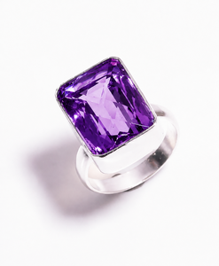 Amethyst Sterling <b>Silver</b> <b>Ring</b>, Handmade Purple Gemstone <b>Ring</b>, 925 <b>Silver</b> <b>Statement</b> <b>Ring</b> - Product Image 1