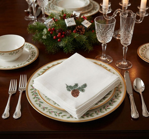 High Quality Linen Table Napkin Custom Wholesale Embroidery <b>Pinecone</b> Christmas Design Disposable for Home Hotel Events - Product Image 5