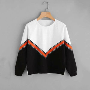 Sweat-shirt à col rond à rayures blanches, noires et orange pour femmes, manches longues, vêtements en gros OEM ODM - Product Image 5