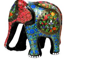 Wooden Elephant <b>Statue</b> With <b>Gold</b> Inlay Decor Indian Traditional Style Brown Color Decorative Figurine - Product Image 5