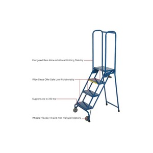 Dup_LP0107 Professional 4-<b>Step</b> Locking <b>Folding</b> Rolling <b>Ladder</b> for Material Handling Equipment - Product Image 3