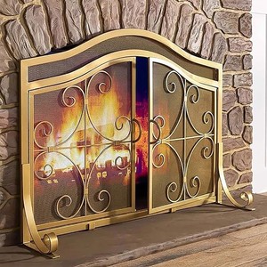 Arched Scroll Metal Fireplace <b>Screen</b> Double Panel Spark Guard with Fine Mesh Protective Folding Hearth <b>Cover</b> - Product Image 3