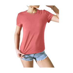 Proveedor de Camisetas a Bajo Precio al por Mayor, Camisetas con Logotipo Gráfico Impreso, Camisetas de Cuello Redondo de Alta Calidad para Mujer, Camisetas Casuales Lisas para Mujer - Product Image 3