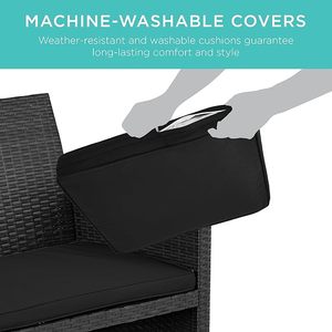 Versatile 4 Piece <b>Outdoor</b> Wicker Furniture Set PE Rattan Patio <b>Sofa</b> with High Density Foam Cushions and Rectangular Glass Table - Product Image 4