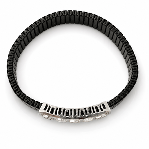 925 Sterling <b>Silver</b> Black Link Bracelet Cubic Zirconia High Polish Geometric Hexagon <b>Mens</b> Unisex Modern Design for Party Wedding - Product Image 3