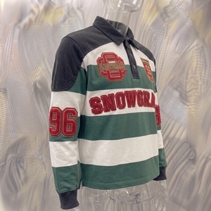 Snowgrace Striped Rugby Shirt Short Sleeve Turn-down Collar Relaxed Fit Boys Spring Summer Breathable Embroidered Logo - Product Image 2