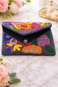 กระเป๋าคลัทช์ปักลายดอกไม้ด้วยมือ |   กระเป๋าถือสำหรับงานกลางคืนหลากสีจาก whimsy Art Craft - Product Image 4