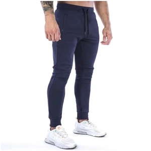 Men's Navy Blue Elastic Waist Sweatpants With Side Pockets Casual Jogger Pants Midweight Knitted Spandex Cotton Blend Autumn Wea - Product Image 2