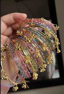 Bracelets en verre traditionnels du Cachemire, multicolores, plaqués or, ensemble de bijoux de mariage, couleurs personnalisées disponibles - Product Image 3