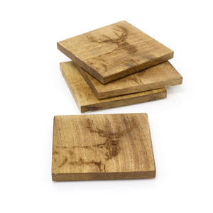 Juego de 4 Posavasos de Madera Maciza de Roble Rojo y Nogal, Hechos a Mano, Modernos, Cuadrados, Ecológicos, con Soporte Faizacraft, Grosor Personalizable, Uttar - Product Image 4
