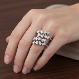 Anillo de Dos Bandas con Racimo de Diamantes de Moissanita de Múltiples Formas, Diseño Creativo, Unisex, Plata 925 Original, Regalo de Boda para Pareja - Product Image 5