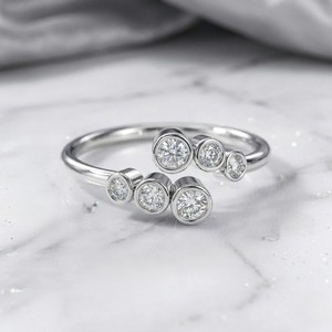 0.15CTW Round Bezel <b>Open</b> Cluster Setting Minimalist <b>Ring</b> - Product Image 2
