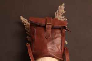 Custom Leather Roll Top <b>Backpack</b> Mens Travel Rucksack Genuine Cowhide Laptop Bag Wholesale Factory Direct LTBP-0062 - Product Image 6
