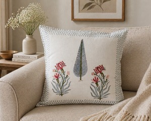 Premium Hand Block Printed Cushion <b>Cover</b> with Floral Leaf Motif <b>for</b> Living Room Bedroom <b>Sofa</b> Decor - Product Image 5