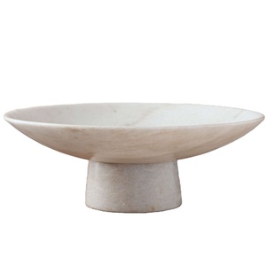 Bol décoratif de luxe en marbre sur piédestal, large, en pierre, pour fruits, centre de table, service de table, salons - Product Image 1
