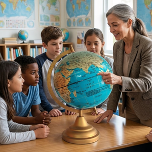 Globo Terráqueo Moderno para Escritorio Ejecutivo con Mapa del Mundo Detallado |   Globo Terráqueo Educativo de Hierro y Plástico para Oficina, Hogar y Escuela - Product Image 3