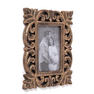 Wooden Hand Carved Rectangular Photo <b>Frame</b> 5x7 Inch Antique Golden Picture <b>Frame</b> for <b>Wall</b> and Tabletop Display - Product Image 2