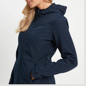 Women's Best Selling Navy Hooded Fleece <b>Jacket</b> Full Sleeve Zipper Closure Windproof Autumn Wear Breathable - Product Image 6