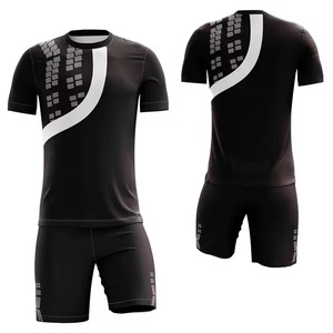 Conjunto de Camiseta de Fútbol Negra para Hombre con Estampado Geométrico, Uniforme Deportivo de Manga Corta de Poliéster que Absorbe la Humedad, para Todas las Temporadas - Product Image 1