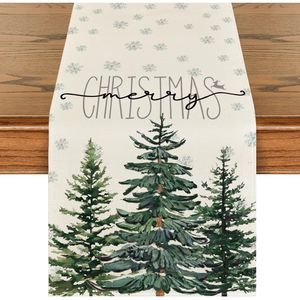 Beige Pine Tree Snowflake <b>Table</b> <b>Runner</b> Seasonal Winter Xmas Holiday Kitchen <b>Dining</b> <b>Table</b> Decoration Merry Christmas Home P - Product Image 1
