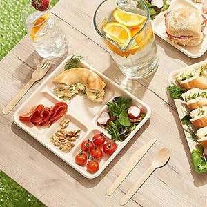 Square Plastic 4 Compartment Eco-Friendly Handmade Modern Serving <b>Plate</b> <b>Disposable</b> Minimalist Design for Travel Food - Product Image 1