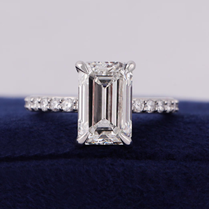 Emerald Cut Diamond Engagement Ring White Gold Prong Setting Pave Band Classic Women's Fine Jewelry - Product Image 1