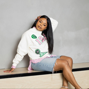 <b>Women's</b> <b>White</b> 1908 Varsity <b>Sweatshirt</b> Classic Crew Neck Long Sleeve Pullover Casual Sorority Fashion Athletic Style Custom Print - Product Image 2