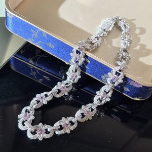 Collier de Luxe pour Femme, Argent 925 Plaqué Rhodium, Diamants Moissanite, Chaîne à Maillons Floraux, Bijou de Soirée - Product Image 3