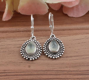 Boucles d'oreilles pendantes géométriques en argent sterling et turquoise naturelle, pierre de naissance de juin, bijoux de luxe pour femmes, vente en gros - Product Image 2