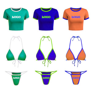 Ensemble de maillots de bain bikini personnalisés OEM en Spandex et Polyester, respirants, sans coutures, avec styles push-up et motifs unis, soutiens-gorge grandes tailles - Product Image 3