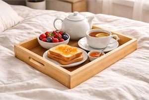 Bandeja Decorativa de Madera con Asas Metálicas, Rectangular, para Servir, Pulida, para el Hogar, Hotel, Restaurante - Product Image 2