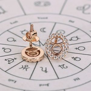 Boucles d'oreilles clous en or rose avec halo de diamants du zodiaque Taureau, bijoux fins en diamants de laboratoire pour les amateurs d'astrologie, plaqué or rose - Product Image 3