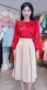 Blusa de Moda para Mujer, Manga Larga, con Volantes, Cuello Fruncido, Corte Holgado, Elegante, para Trabajo, OEM, ODM, Estilo Personalizado - Product Image 4
