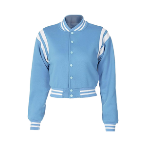 Chaqueta Varsity Ligera Azul Celeste para Mujer con Logotipo en Relieve, Exterior de Lana/Viscosa, Forro de Algodón, Diseño con Letras - Product Image 1