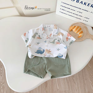 Ensembles de vêtements pour garçons de haute qualité, chemise à manches courtes décontractée, shorts, imprimé dinosaure, toile polyester/coton, mode boutique pour tout-petits - Product Image 3