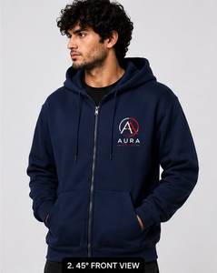 <b>Men's</b> <b>Navy</b> Blue Hooded Zip-Up Hoodie Cotton <b>Fleece</b> Casual Winter Wear - Product Image 2