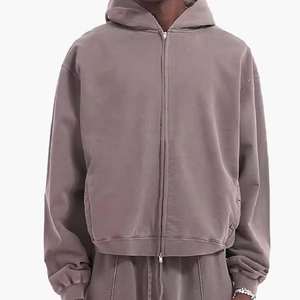 Sweat à capuche zippé pour homme, surdimensionné, de haute qualité, style vintage, effet délavé soleil et usé, délavé à l'acide - Product Image 1