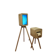 Machine Photo Booth Portable Rétro en Bois Double Face pour Surface Pro, DSLR, iPad avec Appareil Photo et Imprimante