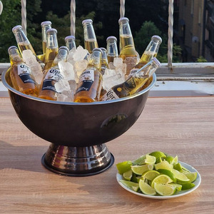 Antique Silver Distressed Oval Aluminum <b>Ice</b> Bucket Heavy Duty Ring Handles Modern Party Wine Beer Beverage Tub For Serving - Product Image 6
