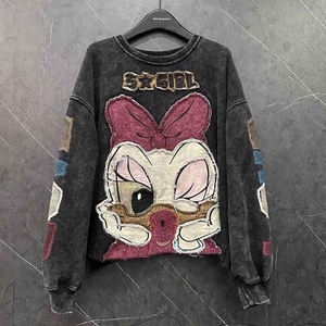 เสื้อสเวตเชิ้ตแบบย้อมสีเอซิดสั่งทำพิเศษ OEM ขายส่ง ยอดนิยม 350GSM เสื้อสเวตเชิ้ตหนาน้ำหนักมาก คุณภาพสูง คอวีแบบวินเทจ - Product Image 3