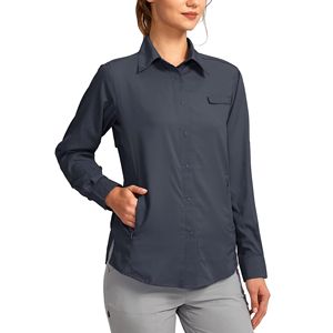 Camisa de Pesca de Manga Larga para Mujer, con Botones, Color Azul Marino Sólido, Protección UPF 50 Anti-UV, Camisa Informal para Actividades al Aire Libre - Product Image 5