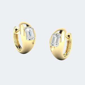 Pendientes de aro anchos tipo Huggie con diamante cultivado en laboratorio de corte esmeralda de 1.00 CTW, oro de 14K, VVS VS DEF, engaste plano, banda brillante gruesa, joyería - Product Image 1