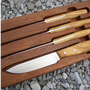 Cuchillos de Caza de Hoja Fija con Mango de Madera Marrón Natural y Hoja de Acero Plateado, Diseño Remachado con Agarre Suave para Campismo al Aire Libre - Product Image 6