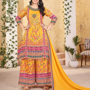 ชุดคุर्ติผู้หญิงทรงปกติสไตล์ลำลองพร้อมลายพิมพ์ดิจิทัล กางเกงปาลาซโซ่แฟนซีเนื้อผ้าหนา พร้อมผ้าคลุมไหล่ ระบายอากาศได้ดี ไซส์ ML XL XXL - Product Image 2